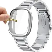 [Maxjoy] Compatible with Fitbit Sense/Versa 3 Bands, Versa3 Metal Band Large Stainless Steel Bracelet Wristband with Protective Case for Men Women Compatible with Fitbit Sense/Versa 3 Watch
