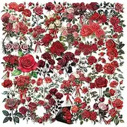50 Pieces Red Roses Stickers for Water Bottle|Transparent Vinyl Waterproof Decals for Laptop Skateboard Phone Car Decals for Teens Adults for Party Favors Supplies Decor (Roses Decals)