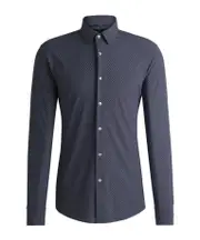 Hugo Boss Geometric-Print Performance-Stretch Jersey Slim-Fit Shirt SHIRTS CM42,SHIRTS CM41,SHIRTS CM44 blue pattern