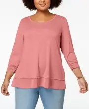 Style & Co (JN20-32*-07*) Plus Chiffon-Hem Lightweight Top Peach Sz 1X