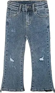 [Kidscool Space] Big Girls Jeans,Ripped Holes Stretchy Bell-Bottom Slim Boot Cut Denim Pants