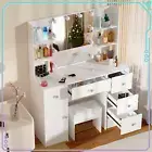 Vanity Makeup Table Set 5 Drawers with 10 LED Lights Mirror & Stool Vanity Desk