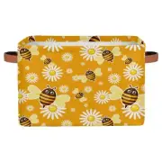 Yellow Bee Storage Basket Bins Daisy Floral Toys Books Clothes Canvas Storage...