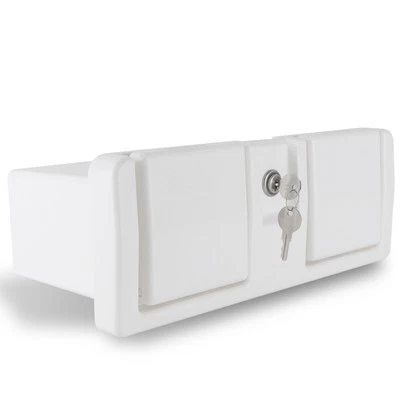Boat Glove Box with Drink Cup Holders, Lockable with 2 Keys, White ABS Plastic
