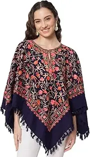 [Zamour] Indian Kashmiri Women's Poncho/Overcoat Hand Embroidery Jaal Paisley Work with Inner Lining (Free Size)