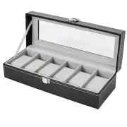 6 Slots Leather Watch Organizer Case with Clear Glass Lid Watch Display Holder