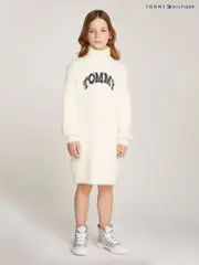 Tommy Hilfiger Cream Turtleneck Fluffy Long Sleeved Dress (AC7106) | $67