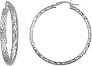 [JewelryWeb] 925 Sterling Silver Rhodium Plated 4x40 Sparkle Cut Inside Out Hoop Earrings-Hoop Earring for Women