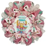 Pastel Pink Nutcracker Christmas Wreath Handmade Deco Mesh
