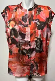 Elie Tahari Women Top Blouse Orange Peach Floral Satin Finish Medium New NWT