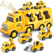 Kids Construction Toy Truck Set with 6 Mini Cars LED Sound Vehicle