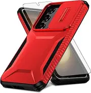 [Asuwish] Phone Case for Samsung Galaxy S23 5G with Screen Protector and Slide Camera Cover Slim Rugged Hybrid Shockproof Protective Cell Accessories S 23 23S GS23 G5 SM-S911U 6.1 inch Women Men Red