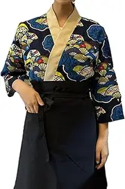 [KGVSLIXYT] Sushi Chef Coat, Cotton Chef Jacket Japanese Sushi Workwear Kimono Unisex Multicolor Multiple Sizes(Blue Tops a,M-Medium)