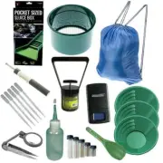 22pc Gold Panning Kit Set 12 10 8 Green Gold Pans Mini Pocket Sluice Box & More