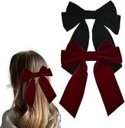 Velvet Hair Bows for Women Girls - 2Pcs Alligator Clips and French Barrettes - Ribbon Bowknot Accessories in Red and Black