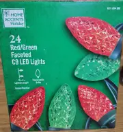 Home Accents 24 Red Green Faceted C9 LED Lights New