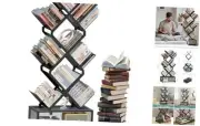 Folding Bookshelf,9 Tier Tree Bookshelf with Storage Cabinet,Stylish Design