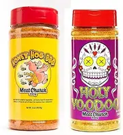[Meat Church] BBQ Rub Combo: Honey Hog (14 oz) and Holy VooDoo (14 oz) BBQ Rub and Seasoning for Meat and Vegetables, Gluten Free, One Bottle of Each
