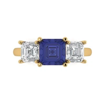4.0Ct Square Emerald Cut Tanzanite Solid 14K/18K Gold Engagement Promise Ring