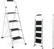 Step Ladder, 4 Step Stool Ergonomic Folding Step Stool with Wide Anti-Slip Pedal