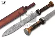 Roman Gladius, Handmade Damascus Steel Rose Wood Handle Short Sword, Double Edge