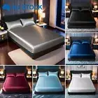 3 Pcs Luxurious Cool Silk Satin Bed Sheet Set No Pillow Core Smooth Queen King