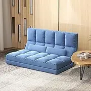 HOMCOM Convertible Floor Sofa Chair, Folding Couch Bed, Guest Chaise Lounge with 2 Pillows, Adjustable Backrest and Headrest, Blue
