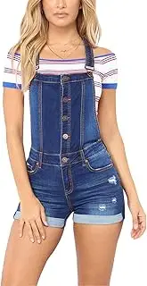 [Sukany] Women's Casual Distressed Denim Jeans Shorts Overalls Adjustable Straps Button Baggy Bib Dungarees Shortalls Rompers Pant