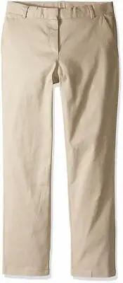 Nautica Girls' Flat Front Twill Skinny Pant, Khaki, 12.5 Plus