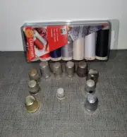 Gutermann Sew-All Polyester Thread Set -7 Spools +11 Thimbles Various Sizes-Read