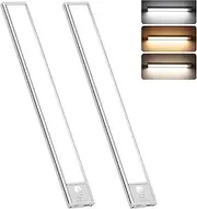 2-Pack Under Cabinet Lighting 40CM, Motion Sensor Light Indoor, Rechargeable Wireless Closet Lights for Kitchen & Pantry, 3 Colors & Stepless Dimming, Magnetic/Sticky Installation