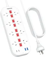 Power Board with Individual Switches, Power Strip with 8 Wide Outlets(2 USB A &