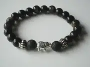 GOLDEN BLACK OBSIDIAN Natural Crystal Elephant LARVA Bracelet Essential Oil B