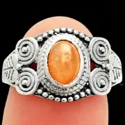 Natural Sunstone - Namibia 925 Sterling Silver Ring s.7 Jewelry R-1280