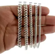 Mens Real SOLID 925 Sterling Silver Miami Cuban Chain Bracelet 3.5MM-7.5MM ITALY
