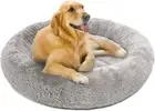 Donut Dog Bed Faux Fur Fluffy Calming Sofa for Large Dogs, Soft & Plush anti Anx