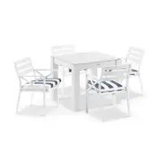 Hugo Outdoor 4 Seater Square Ceramic and Aluminium Dining Table with Kansas Chairs White - Navy Stripe