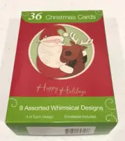 36 Happy Holidays Christmas Cards w/ Envelopes 9 Assorted Designs 4 Of Each