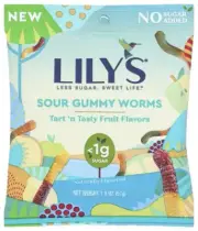LILY'S Sour Gummy Worms 1.8oz Pack of 12 No Sugar Added Fruit Snacks