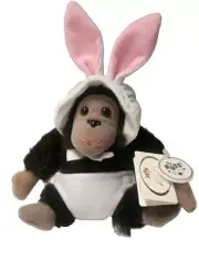 Russ Berrie Baby Bungo Monkey Plush Diaper Bonnet Bunny Ears NWT Korea 9"