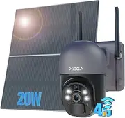 Xega 4G LTE Security Camera with 20W Solar Panel 20,000mAh Battery SIM Card Solar Powered Security Camera Outdoor Wireless, 2K HD Color Night Vision CCTV, PIR Detection, IP66 [Energy Class A+++]