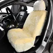 Chifengzun 1PC Front Bucket Genuine Sheepskin Car Seat Cover Lambskin Winter Car seat Cushion Lambs Wool Sheep Skin Fuzzy Seat Cover Shearling Car Accessories for SUVs, Saloons and Trucks (Beige)