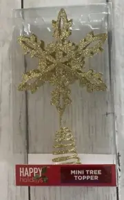 Happy Holidays CHRISTMAS Mini Gold Glitter Star Tree Topper 6” New In Package