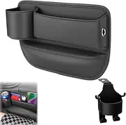 Car Seat Storage Box with Cup Holder, Leather Car Seat Storage Box with Water Cup Holder,Naneug Car Leather Cup Holder Gap Bag, Azemov Car Seat Storage (Black, Passenger)