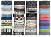 Songdao 44 Rolls Basic Washi Tape Pack Solid Colors Arts Adhesive Tapes Plaid Patterns Decorative Masking Tape Sets for Craft, Kids, Scrapbook, DIY, Gift Wrapping