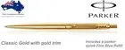 Parker Classic Gold GT Gold Trim Ball Point Pen Blue Quink Refill Fine Nib