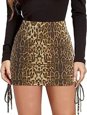 [Ausing] Sexy Mini Skirts for Women Y2K Leopard Print Short Skirt High Waisted Bodycon Mini Skirt Drawstring Ruched Skirts Stretchy Pencil Mini Skirt Party Club Short Skirts Fashion Streetwear S-XL