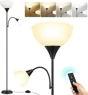 OUTON Dimmable Floor Lamp with Remote Control & Foot Switch, 4 Color Temperatures, Timer, Mother & Child Floor Lamp with Adjustable Gooseneck Reading Lighting for Living Room Bedroom Office