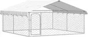 vidaXL Galvanized Steel Outdoor Dog Kennel with Roof - Large Space with Lockable Latch System, UV and Fire Resistant Fabric Material