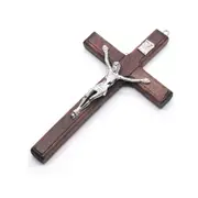 1 Handmade Wooden Christ Statue Religious Prayer Hand Holding A Cross Pendant brown